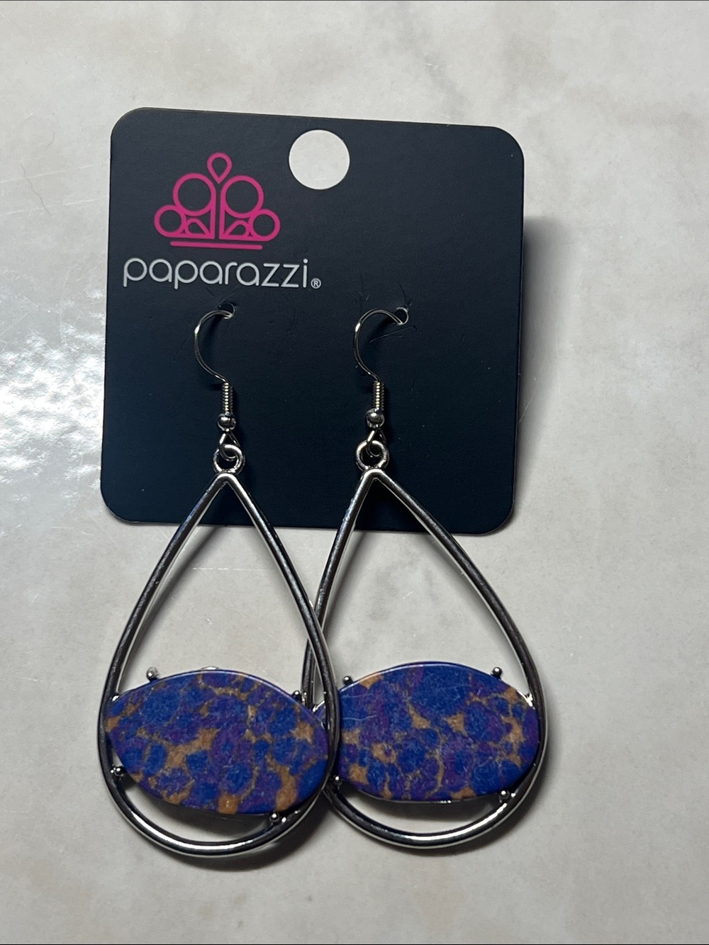 Paparazzi Blue and Gold Stone Teardrop Dangle Earrings